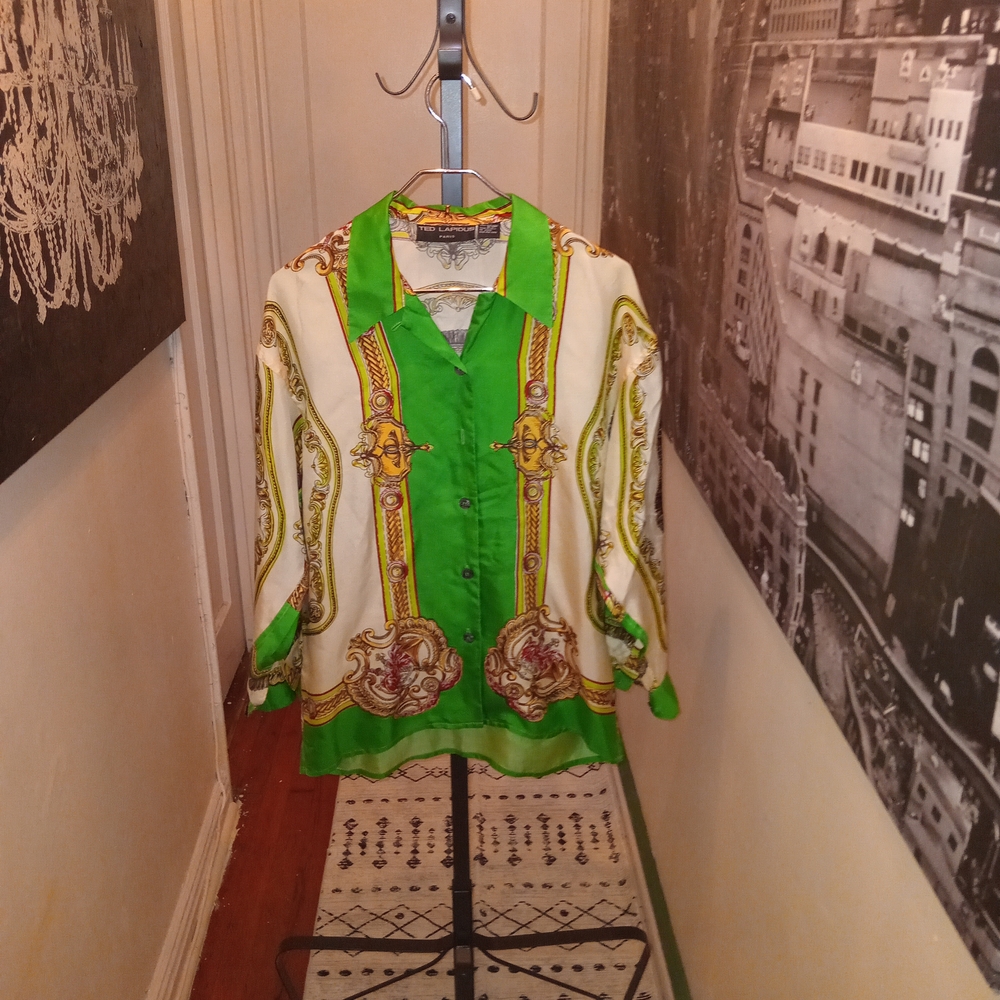Green and Cream Women's Blouse